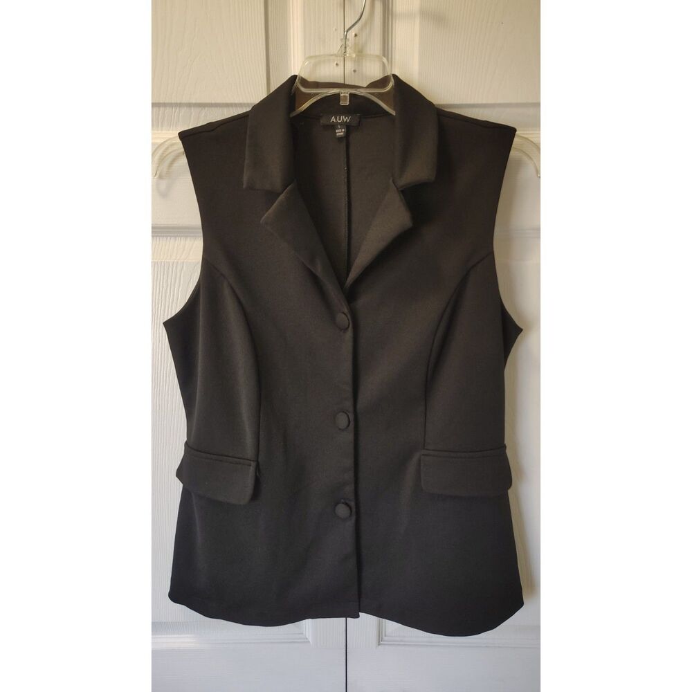 AUW Career Blazer Black Button Down Vest Business Casual/Goth Corporate - Size L